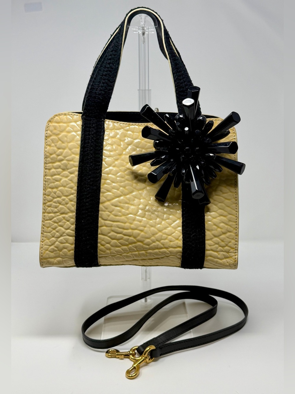 Marc Jacobs Yellow Textured Leather Bag with Starburst Embellishment & Crossbody